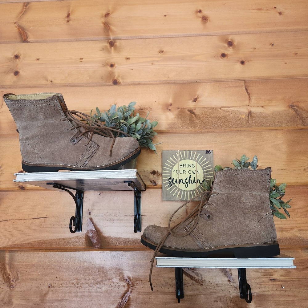 Bussola Keely Kalahari Silk Suede Fossil Leather Ankle Boots Combat Chukka Sz 40